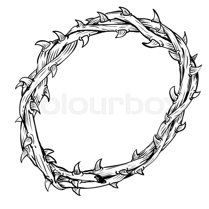 800x800 Hand Drawing Of Thorn Crown, Isolated On White Background. Black