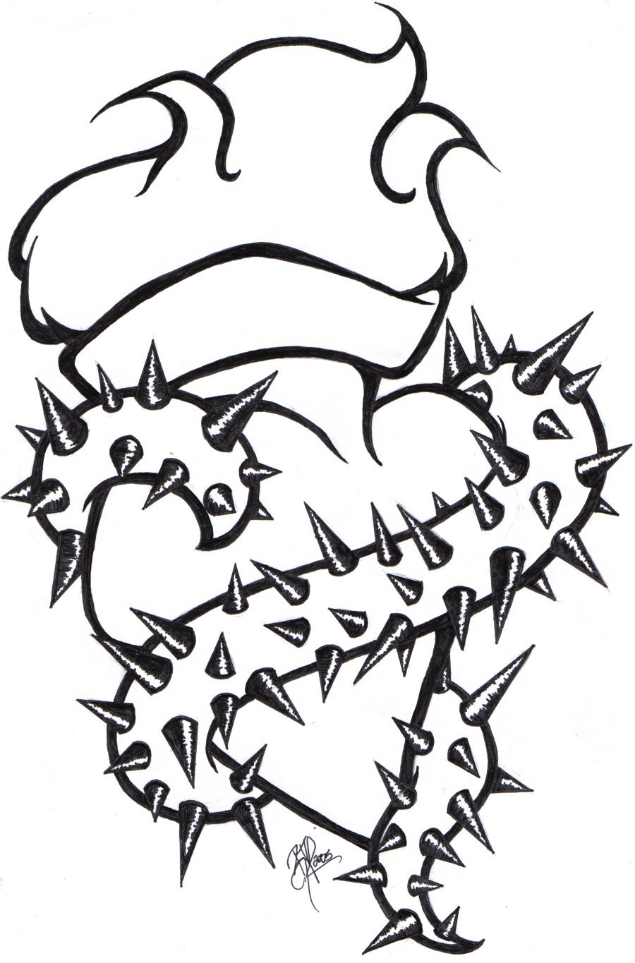 900x1365 Flaming Heart In Vines By Mailorderchild