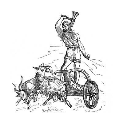 400x400 Thor Riding In Chariot Drawn By Goats And Wielding His Hammer