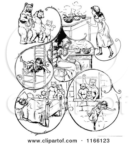 450x470 Clipart Of Retro Vintage Black And White Goldilocks And The Three