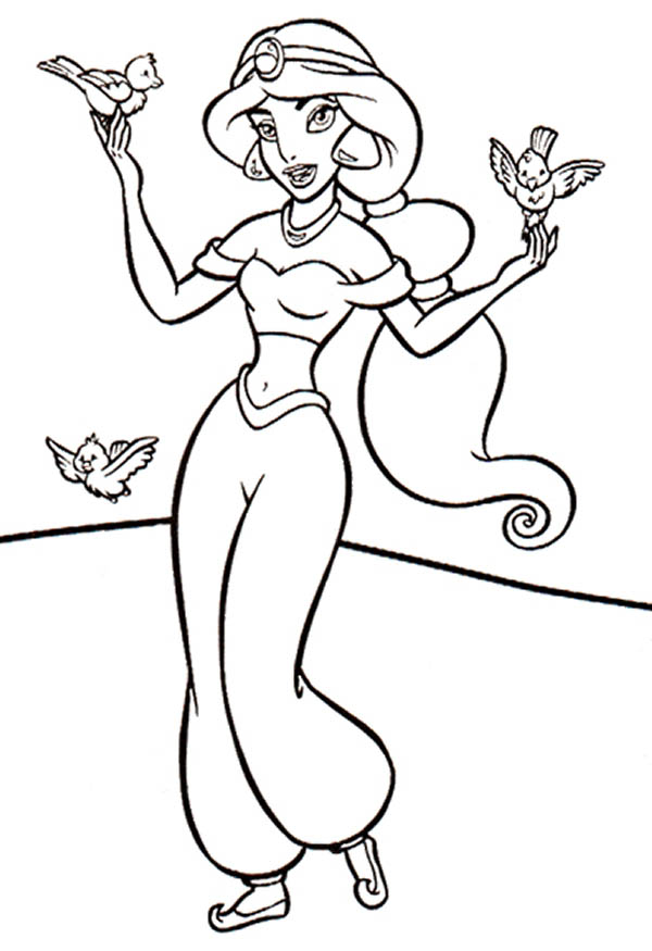 600x875 Three Little Birds And Princess Jasmine Coloring Page