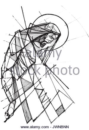 300x438 Hand Drawn Illustration Of Jesus Christ Hanging On The Cross Stock