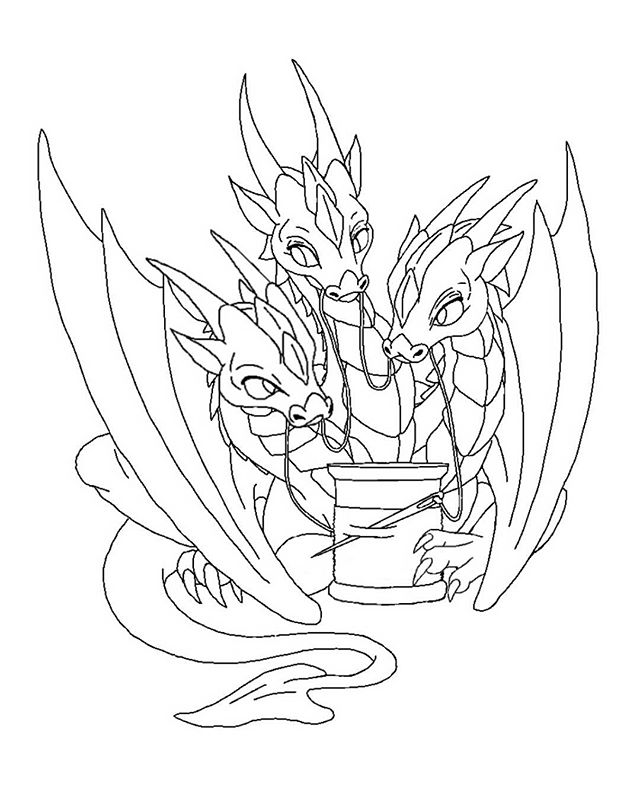 640x800 Line Art Cleaned Up On Little Three Headed Dragon.