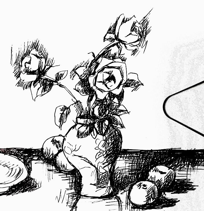 716x738 Three Roses On Oraintal Vase Drawing By Hae Kim