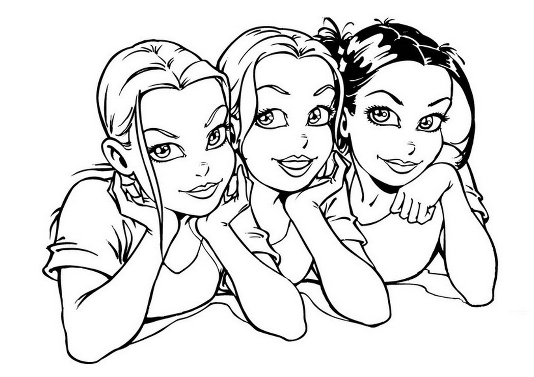 1048x741 Colouring Page Three Smiley Girls 466743 Coloring Pages