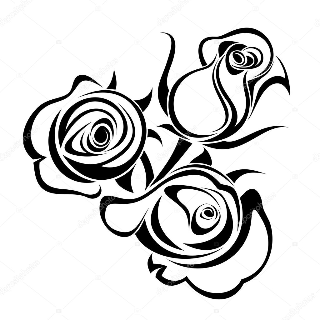 1024x1024 Rose Buds. Vector Black Silhouette. Stock Vector Naddya