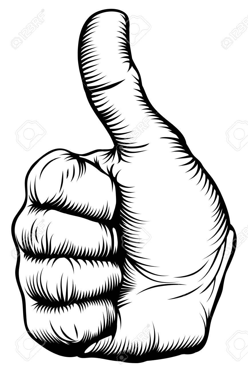 866x1300 Illustration Of A Hand Giving A Thumbs Up In A Woodblock Style