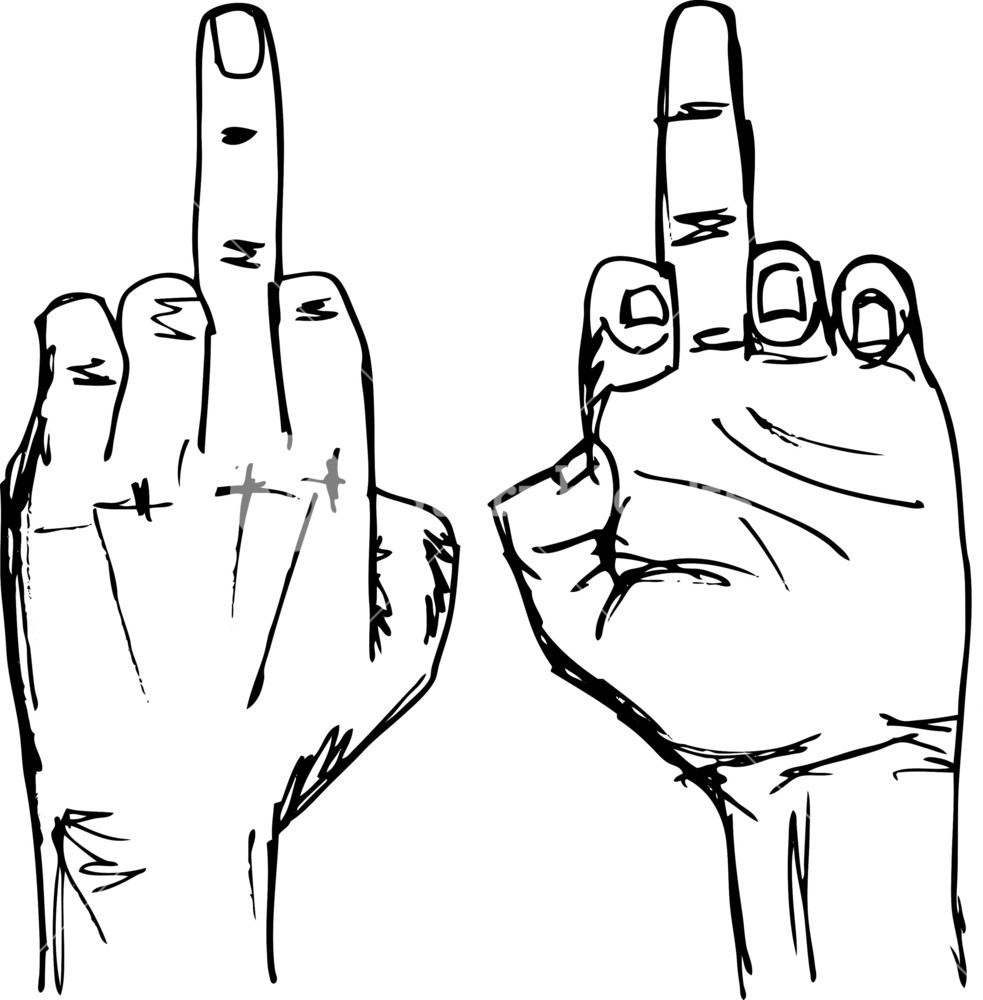 983x1000 Sketch Of Hand Show Fuck Off With The Middle Finger. Vector