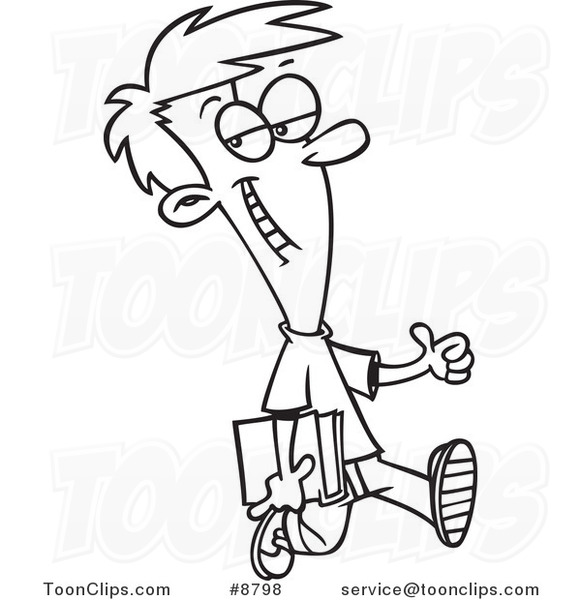 581x600 Cartoon Black And White Line Drawing Of A Confident School Boy