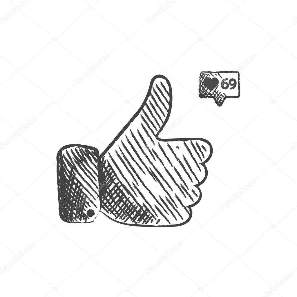 1024x1024 Thumbs Up Sketch Icon For Web And Mobile. Hand Drawn Vector Dark