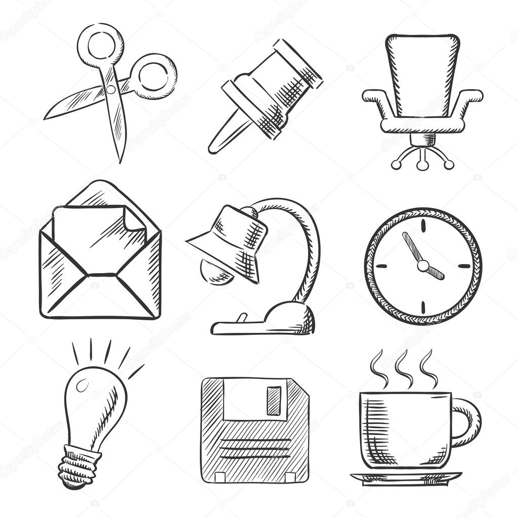 1024x1024 Office And Business Sketched Icons Stock Vector Seamartini