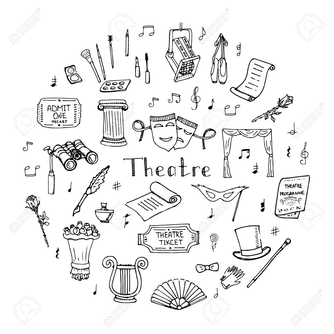 1300x1300 Hand Drawn Doodle Theatre Set Vector Illustration Sketchy Theater