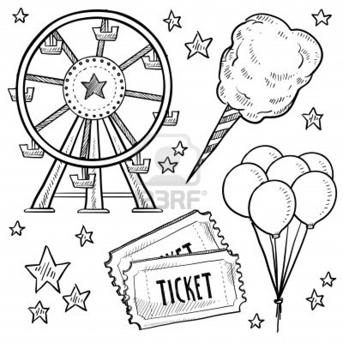 1200x1200 Doodle Style Amusement Park Or Carnival Equipment Sketch In Vector
