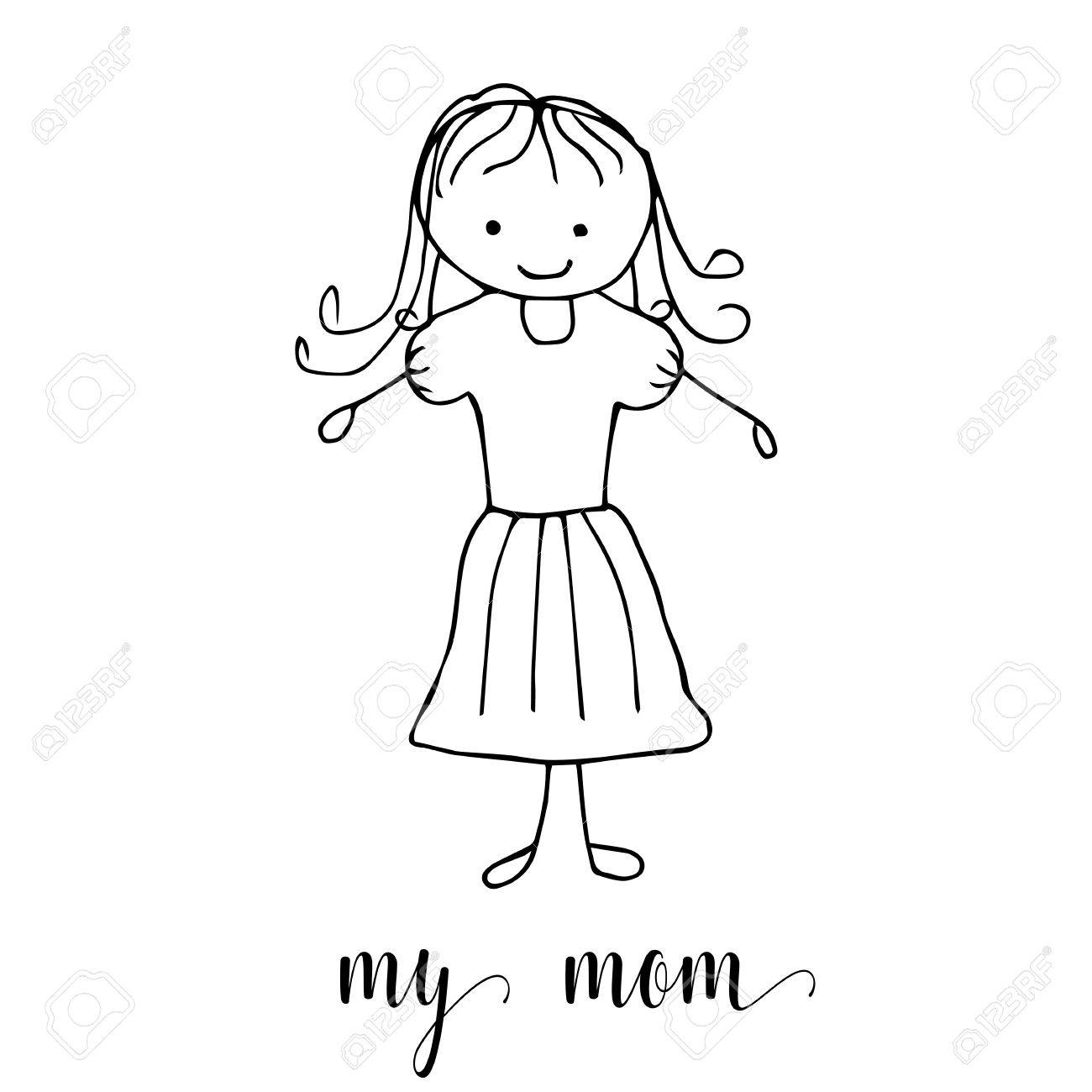 1300x1300 Childrens Drawing A Mother. The Template For The Painting. Hand