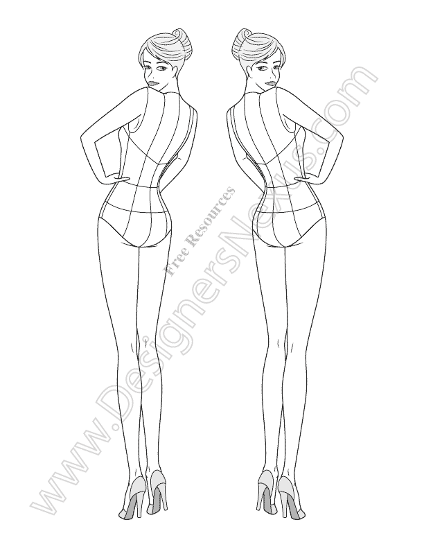 612x792 Download This Fashion Figure Template Of A Back View Female Croqui