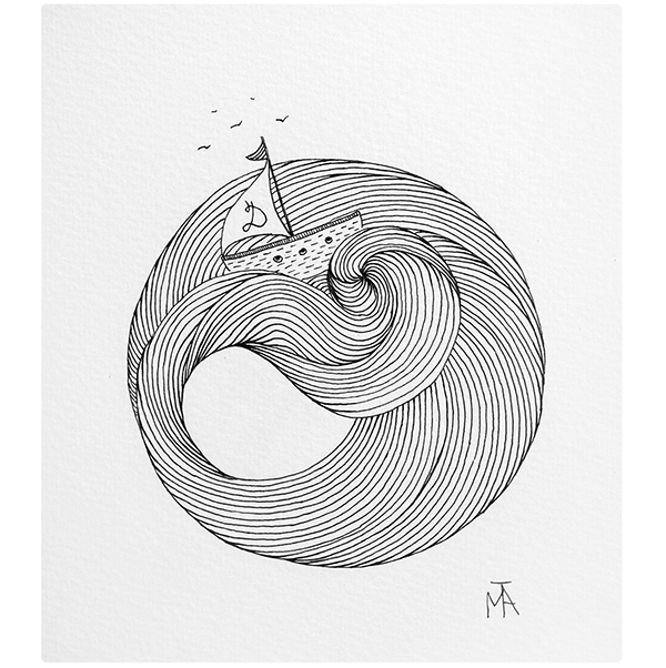 600x602 Boat, Waves, Lines, Tattoo, Idea, Minimal, Sketch, Drawing