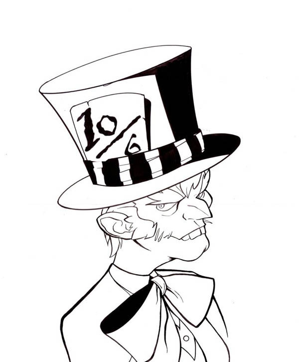 600x726 Mad Hatter With Bow Tie Coloring Page Color Luna