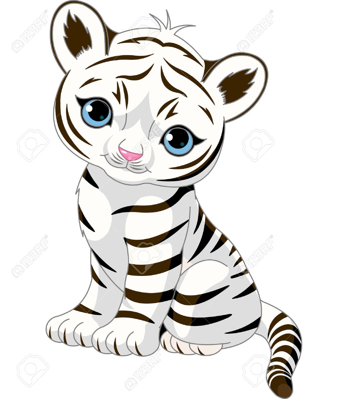 1134x1300 A Cute Character Of Sitting White Tiger Cub. Royalty Free Cliparts