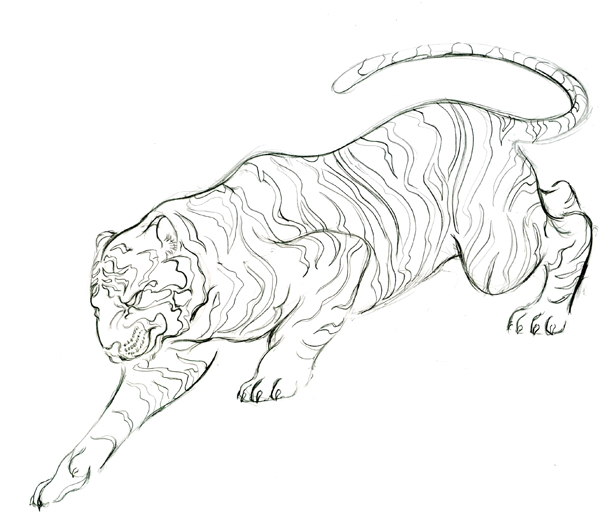 600x523 How To Draw A Tattoo Style Tiger With Colored Pencils