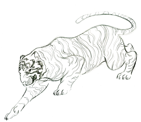 600x523 How To Draw A Tattoo Style Tiger With Colored Pencils