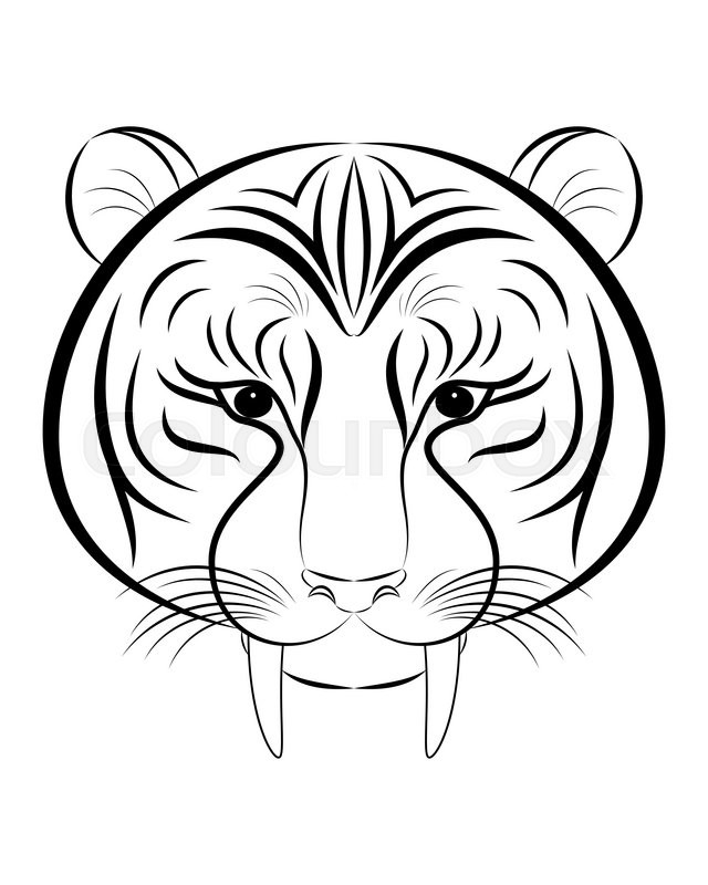 640x800 Head Of Saber Toothed Tiger Line Icon. Tattoo Design. Use