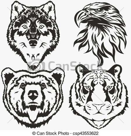 450x470 Tiger Eagle Wolf Bear Logo Set Vector. Tiger Eagle Wolf Bear