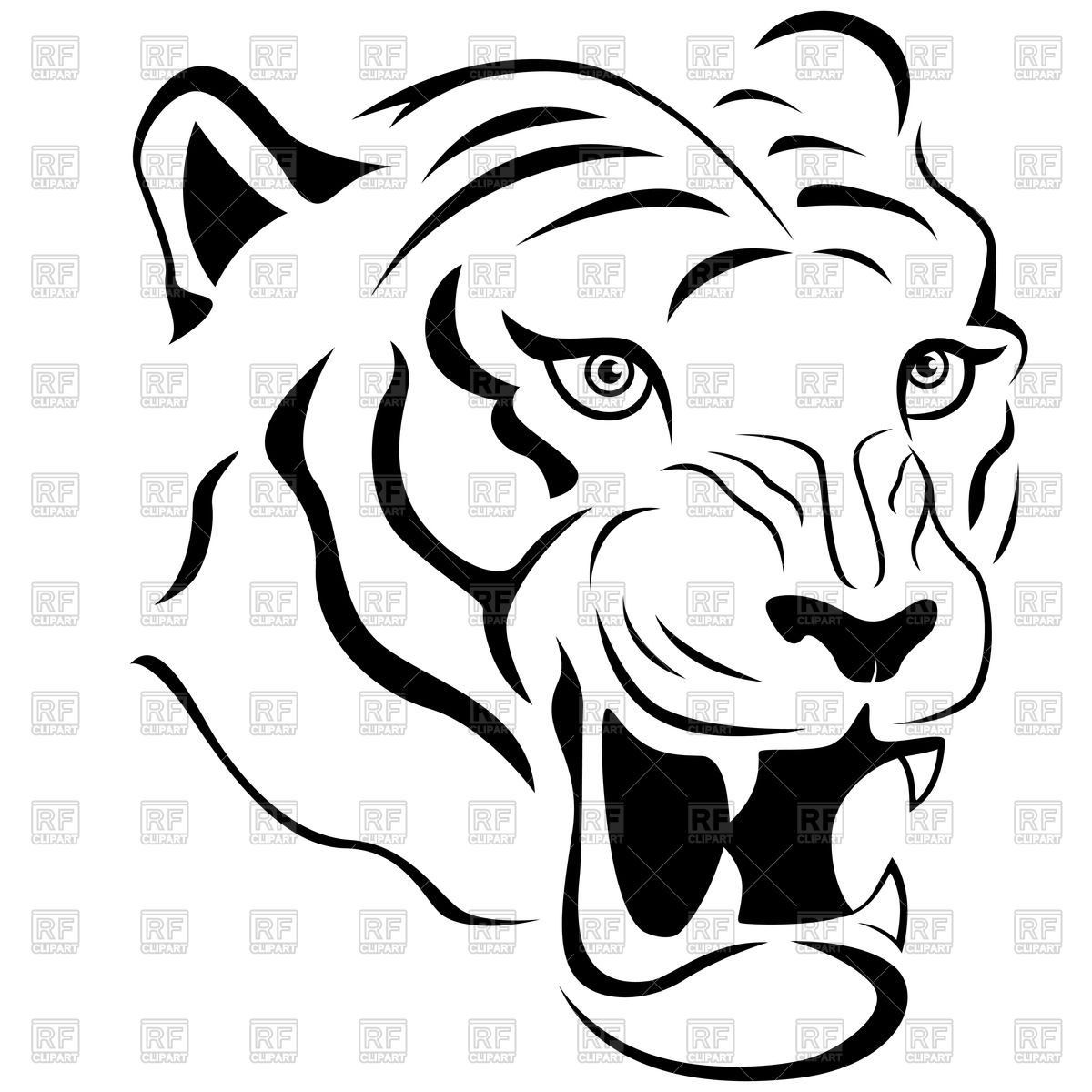 1200x1200 Aggressive Tiger Head Royalty Free Vector Clip Art Image