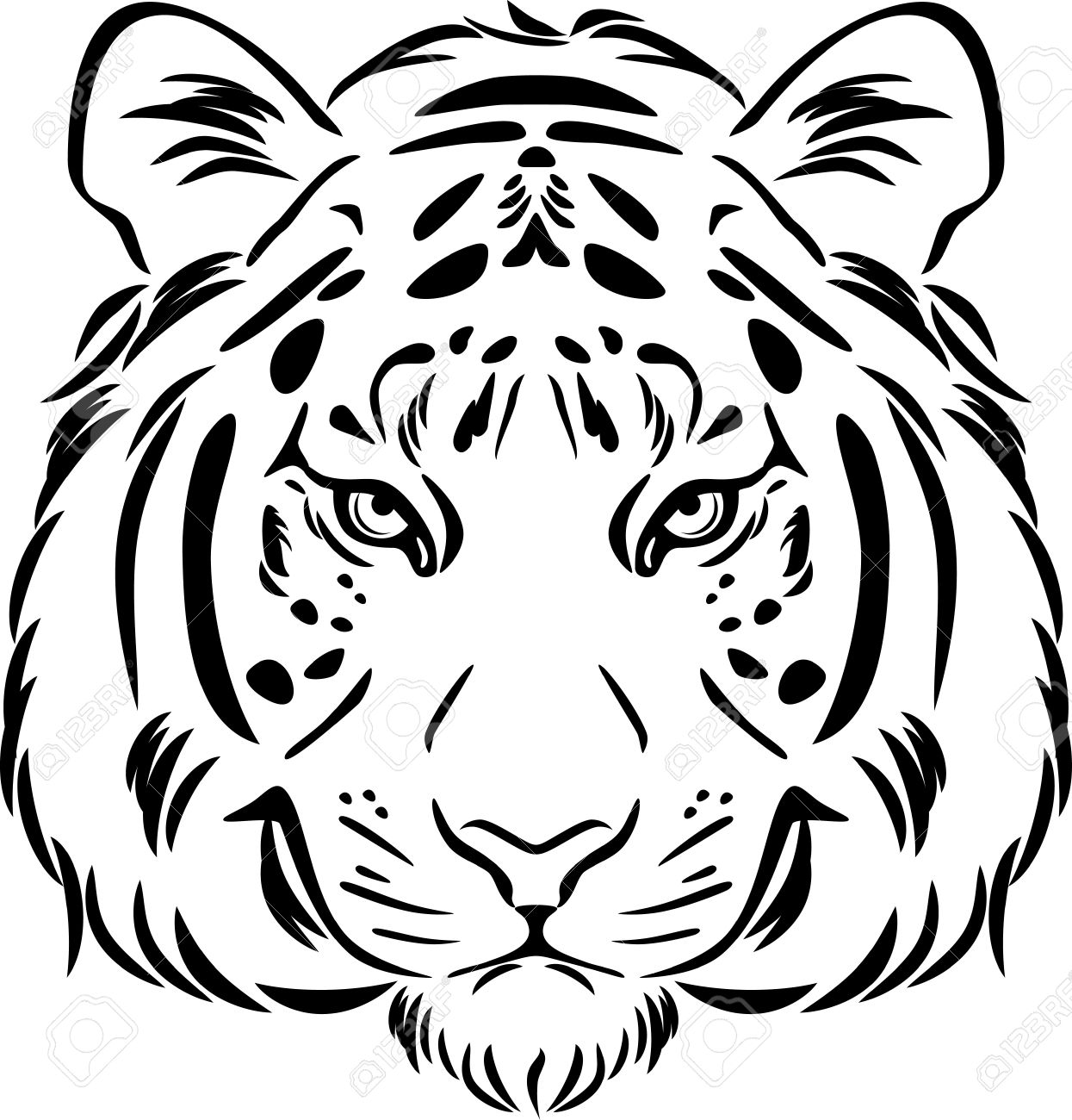 Tiger Face Drawing Head Easy Sketch Roaring Vector Tigers Outline Clip ...