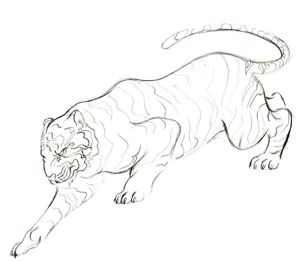 600x523 How To Draw A Tattoo Style Tiger With Colored Pencils