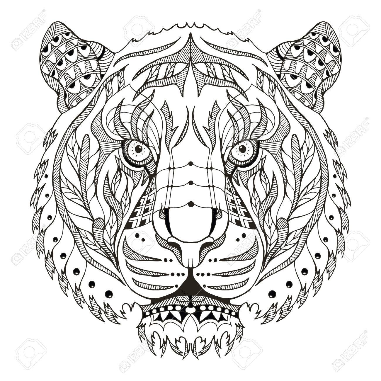 1300x1300 Tiger Head Zentangle Stylized, Vector, Illustration, Pattern