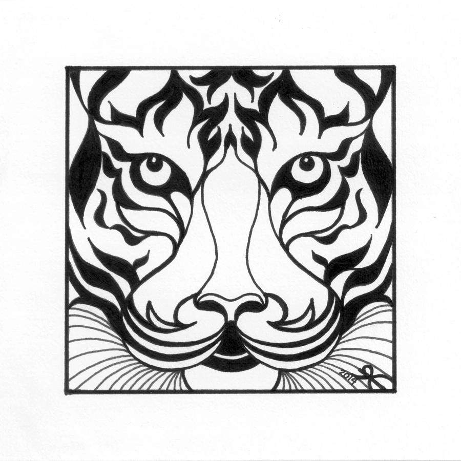 900x900 Stylized Tiger Drawing By Kari Raley