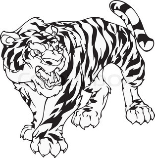 313x320 Adult Tiger Head Profile, Hand Drawing Cartoon Vector Outline