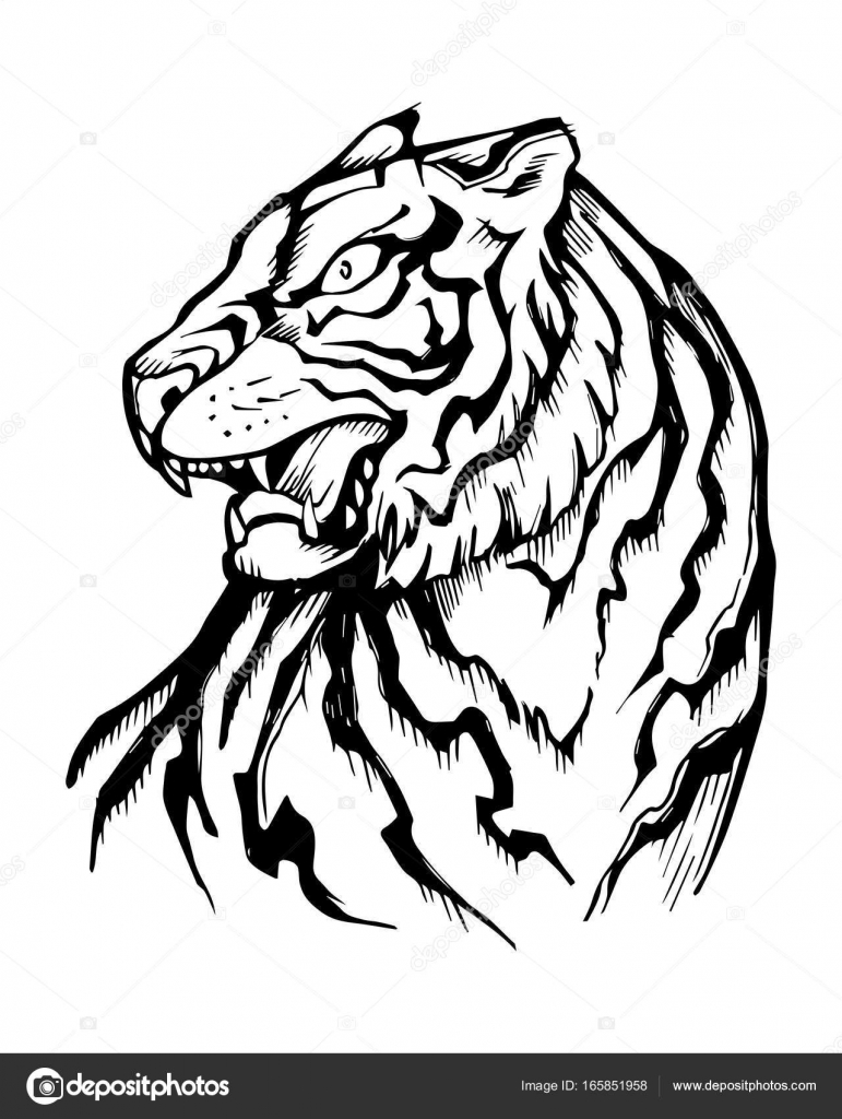 771x1024 Hand Drawn Japanese Traditional Tiger Stock Vector Bernardojbp