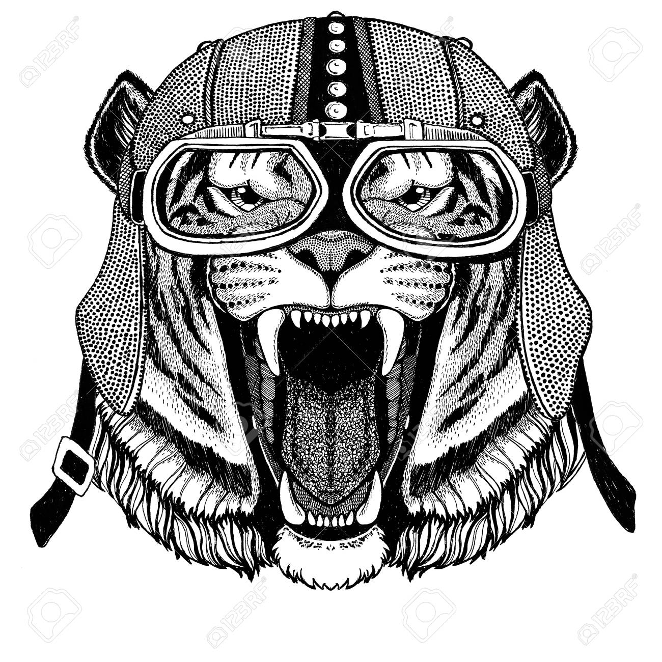 1300x1300 Wild Tiger Motorcycle, Biker, Aviator, Fly Club Illustration