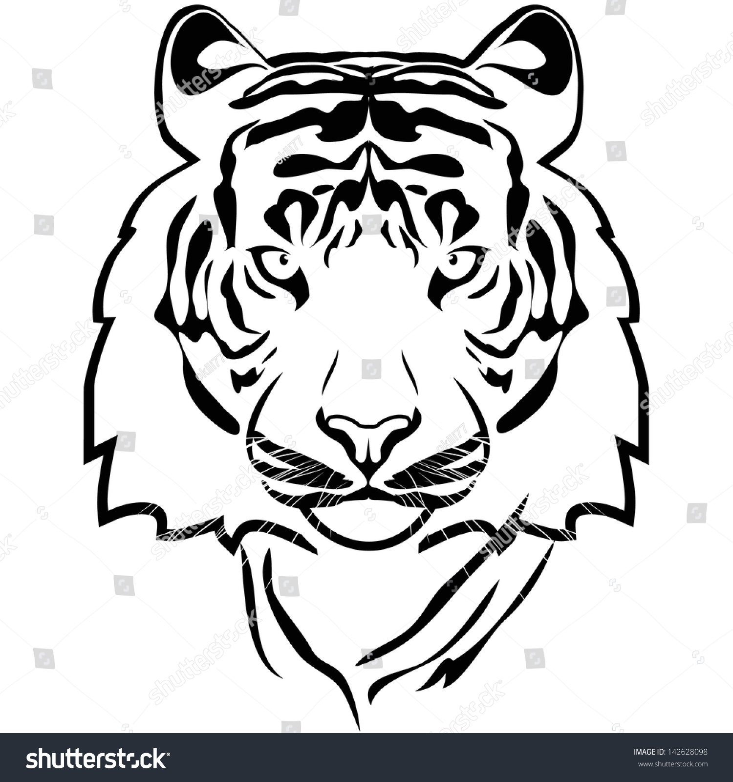 1500x1600 Stock Vector Tiger Outline 142628098