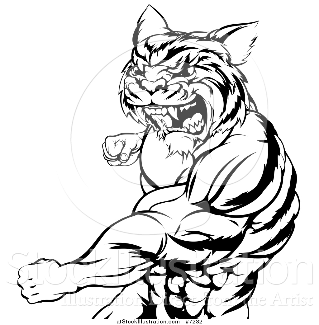 1024x1044 Vector Illustration Of A Black And White Vicious Roaring Muscular
