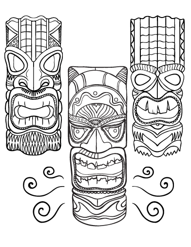 392x507 Printable Tiki Mask Coloring Page. Free Pdf Download