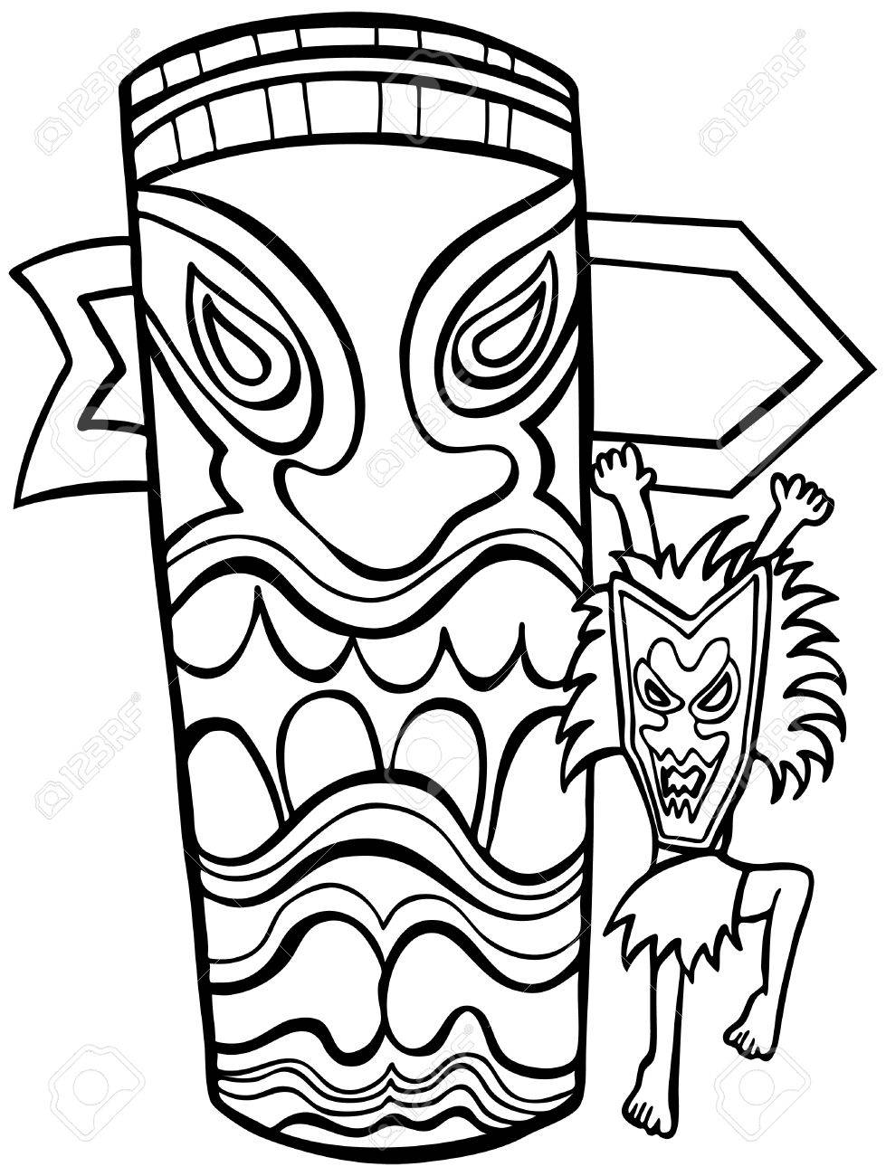 979x1300 Witch Doctor Tiki Idol Line Art Isolated On A White Background
