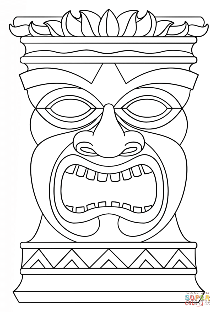 824x1186 Tiki Mask Coloring Page
