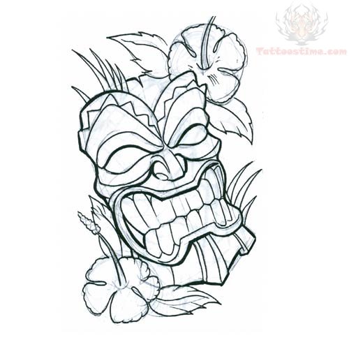 500x500 Tiki Mask With Flower Tattoo Design
