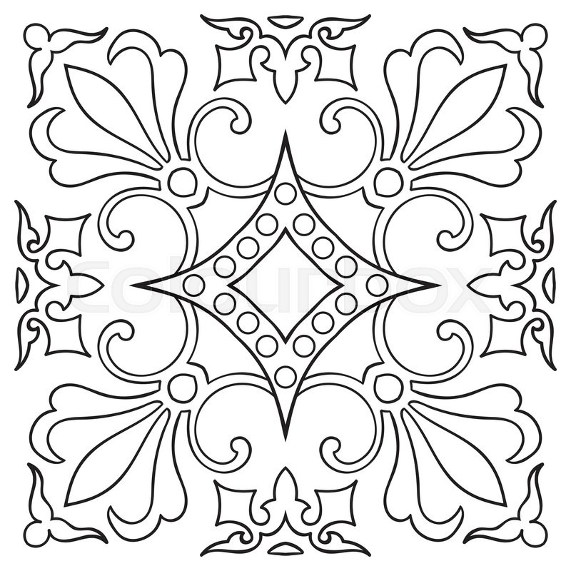 800x800 Hand Drawing Tile Vintage Black Line Pattern. Italian Majolica