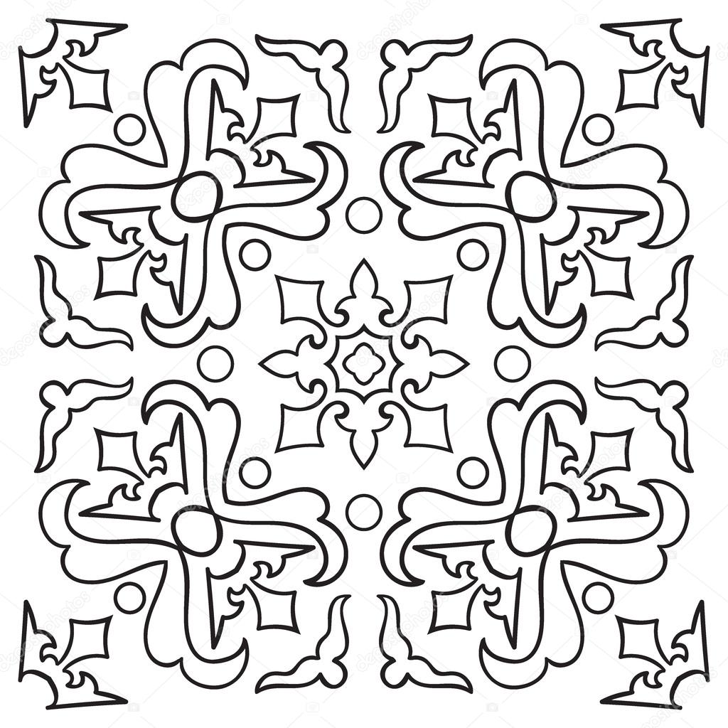 1024x1024 Hand Drawing Tile Vintage Black Line Pattern. Stock Vector