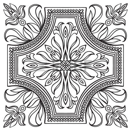 450x450 Ancient Greek Motif Hand Drawing Tile Vintage Black Line Pattern