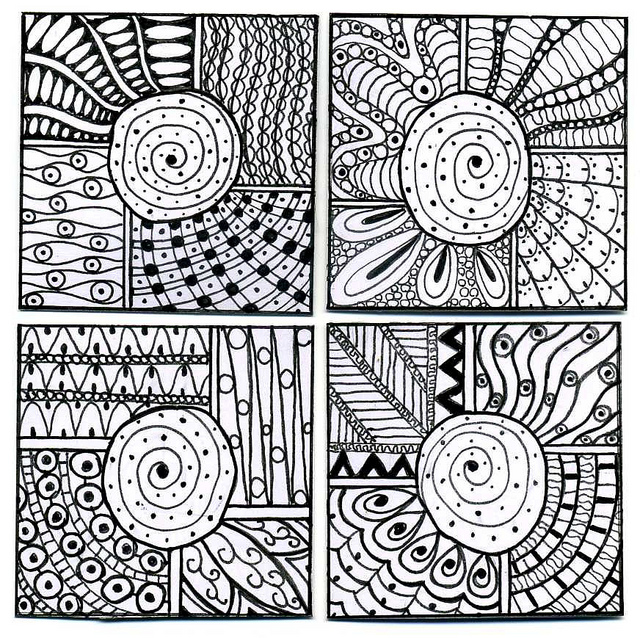 640x638 4 Square Doodles, Squares And Zentangles