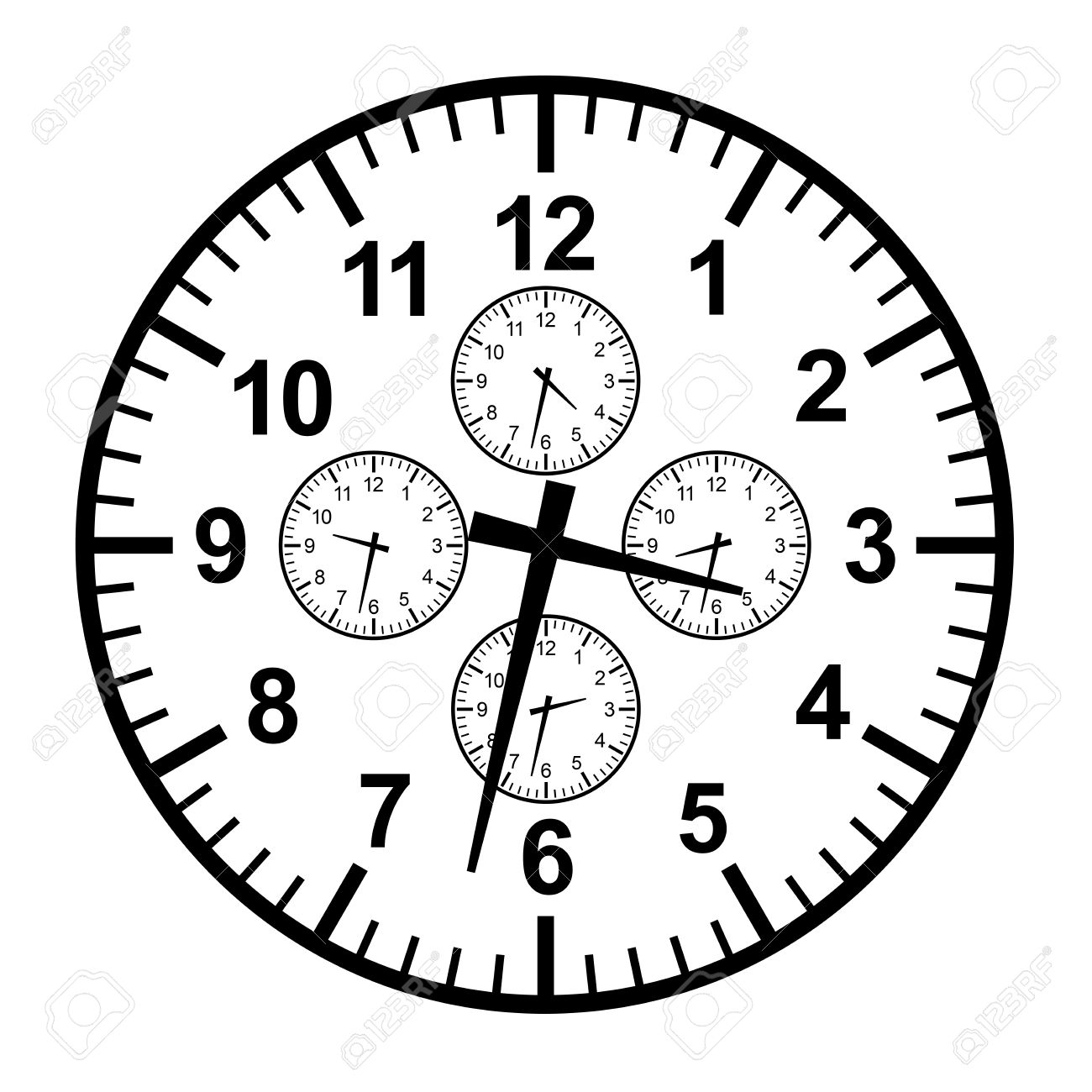 1300x1300 Clock With Four More Little Clocks On Its Face Showing Business