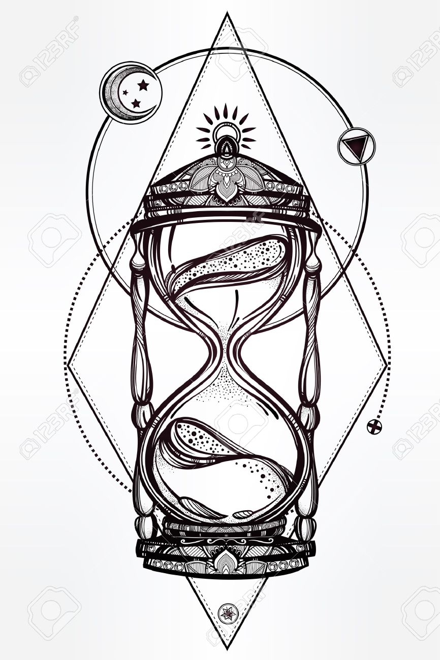 866x1300 Hand Drawn Romantic Beautiful Drawing Of A Hourglass. Vector