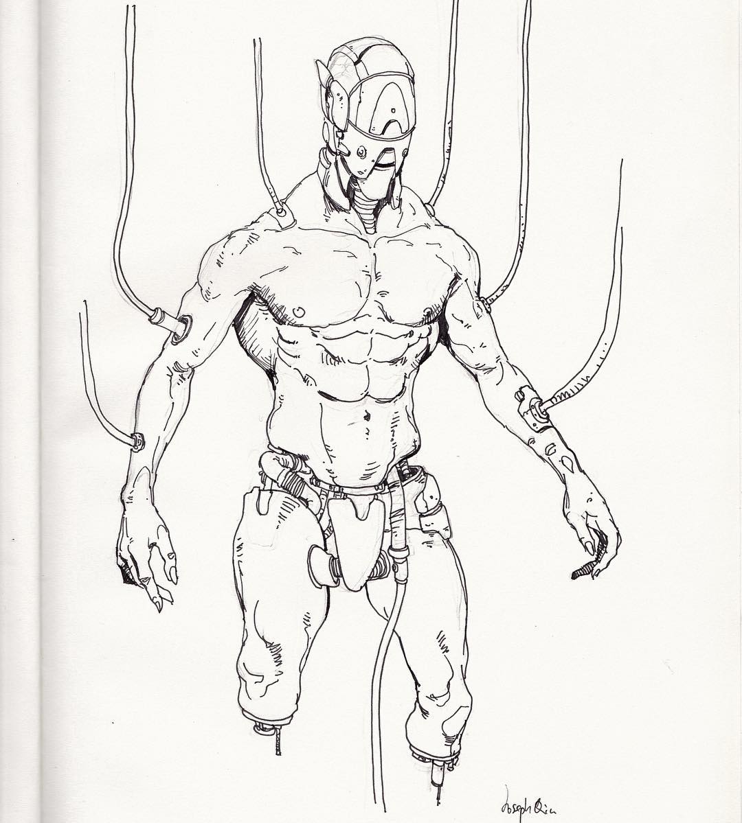 1080x1199 Inktober17 11. This Time Drawing A Cyborg For A Change.