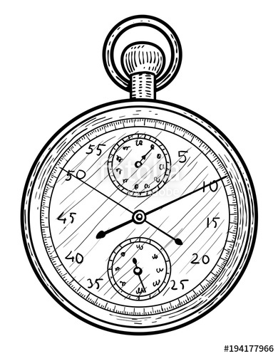 390x500 Stopwatch Illustration, Drawing, Engraving, Ink, Line Art, Vector