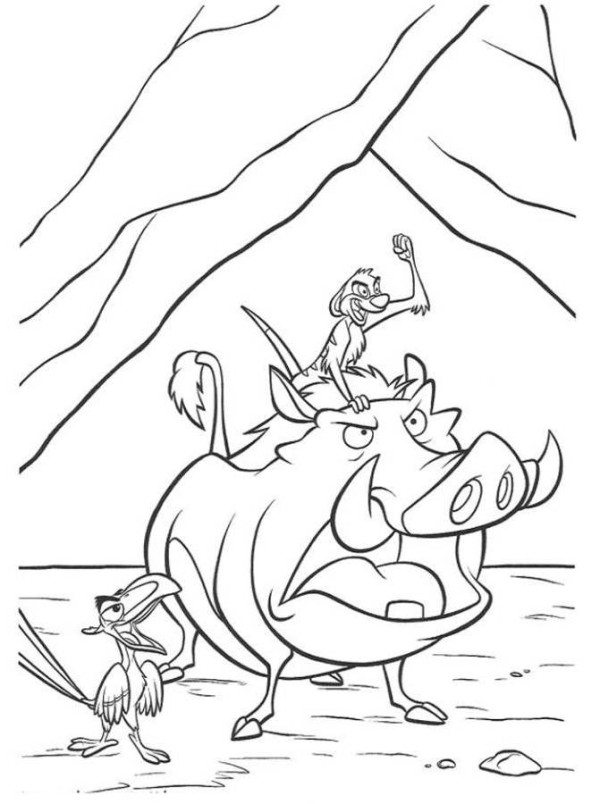 600x804 Simba Timon And Pumbaa Crossing A Bridge The Lion King Coloring