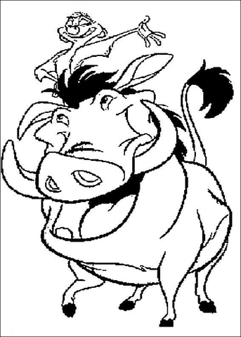 343x480 Timon Is Standing On Pumbaa Coloring Page Free Printable